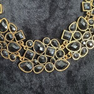 NECKLACE Black and Gold Metal and Plastic Statement Necklace